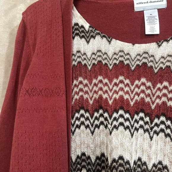 Alfred Dunner Petite Rust Cardigan Chevron Patterned Zig Zag Open Knitwear PL - Picture 4 of 16